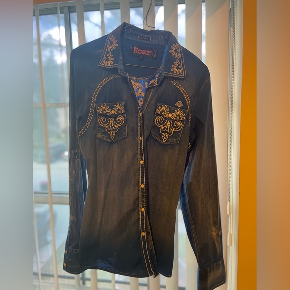 Roar Tops - ROAR Embroidered Embellished Fitted Shirt